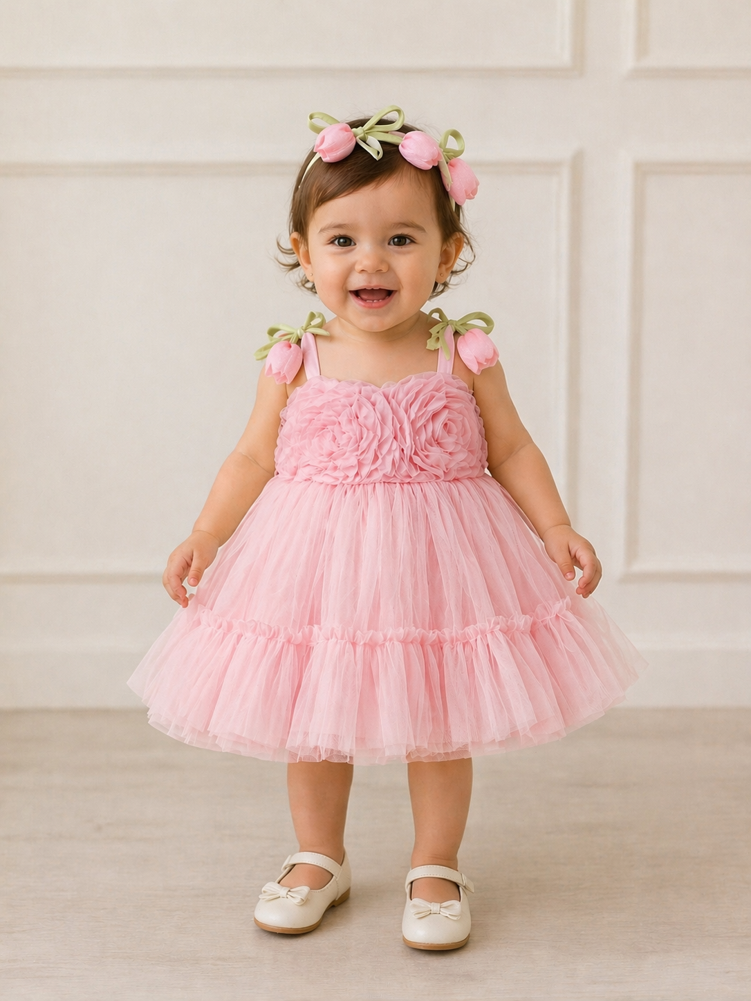 SWEETME LALELİ TÜLLÜ ELBİSE