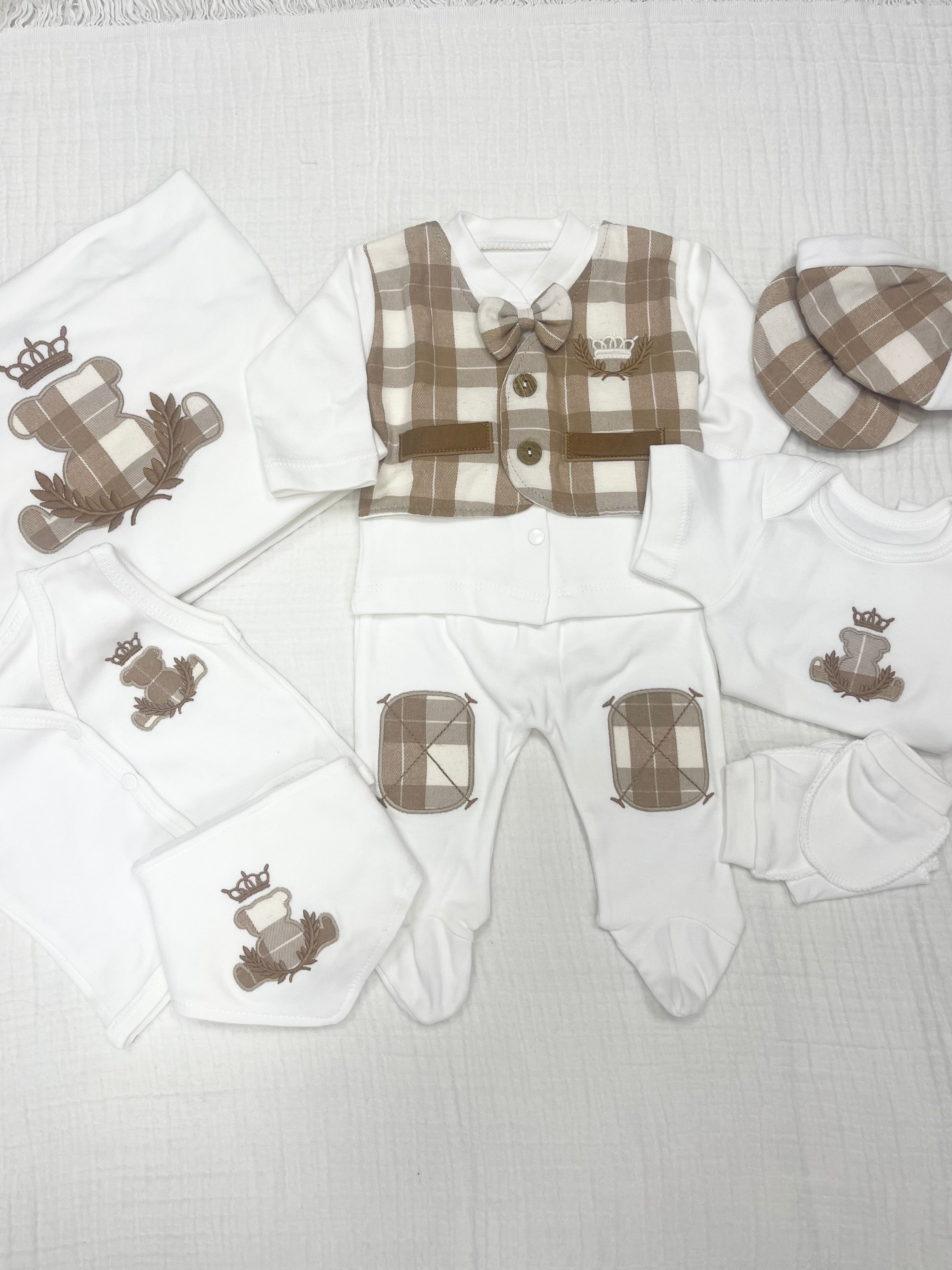 BABY ZUHU PAPYONLU EKOSE DESENLİ 10 LU HASTANE ÇIKIŞ SETİ