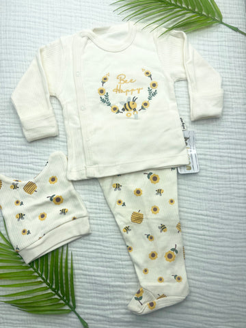 BABYCAN ARI NAKIŞLI KENDİNDEN ELDİVENLİ ÜÇLÜ YENİDOĞAN SET