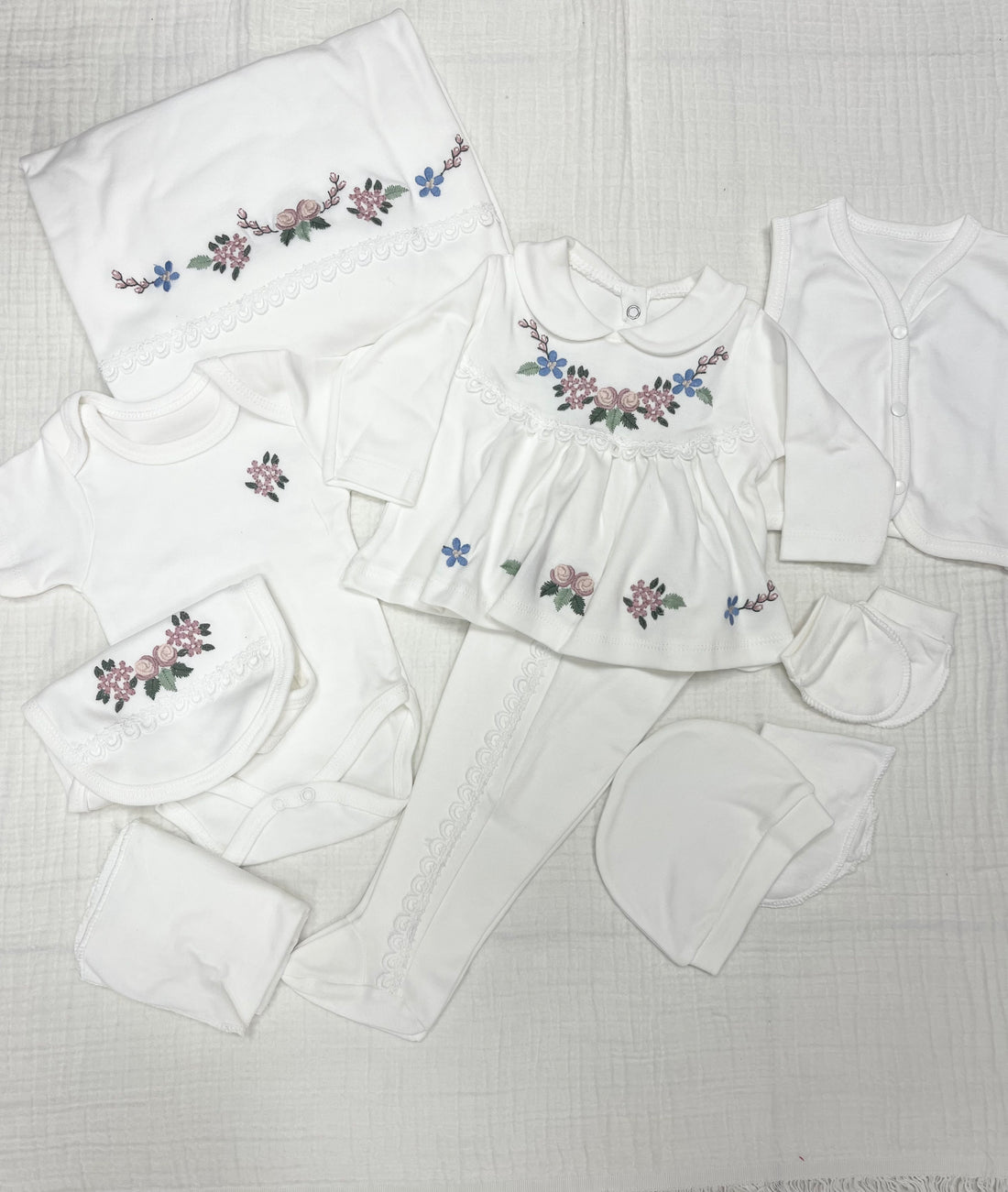 BABY ZUHU ÇİÇEK NAKIŞLI FİSTOLU 10 LU HASTANE ÇIKIŞI