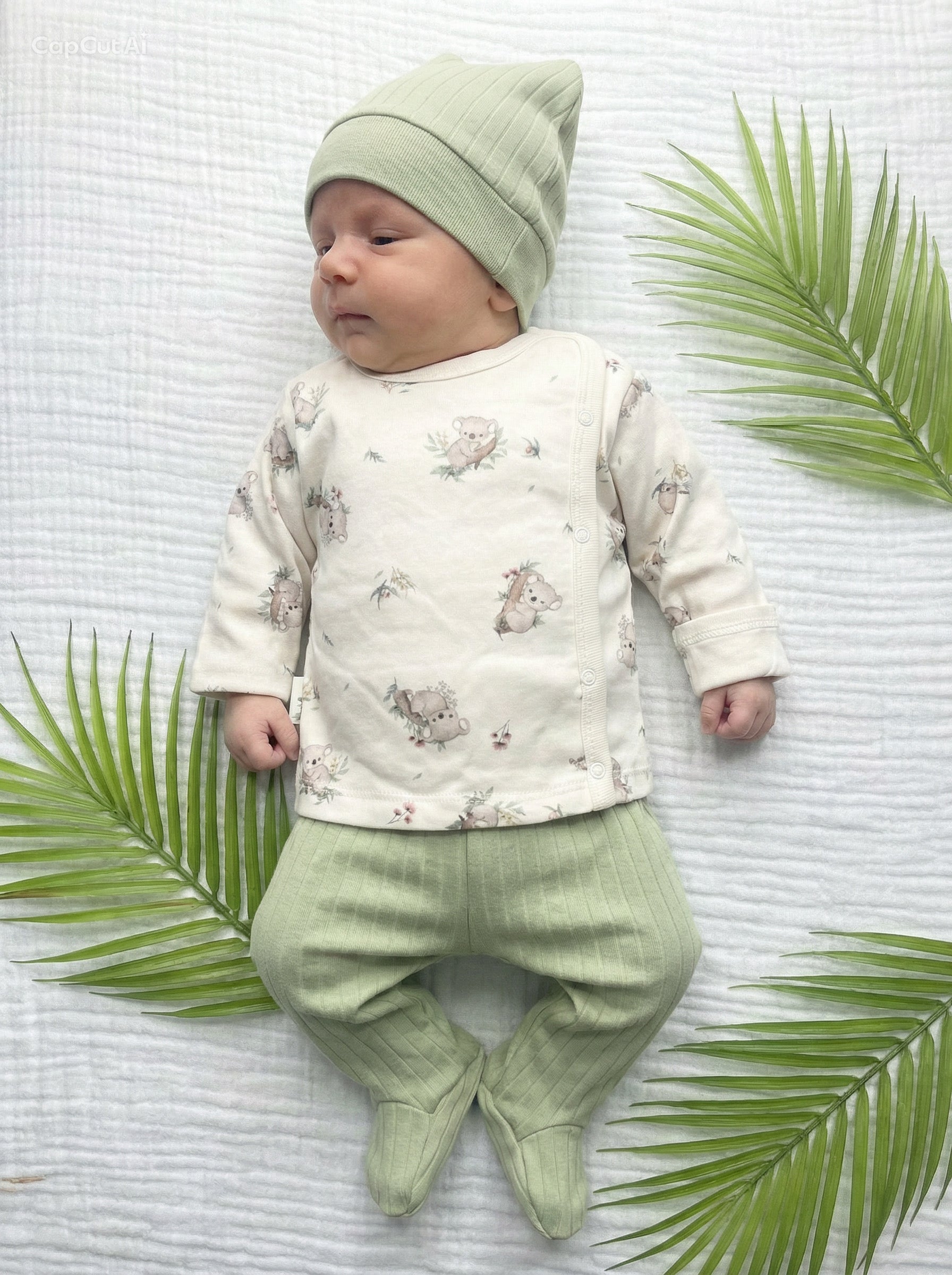 BABYCAN KAOLA DESENLİ KENDİNDEN ELDİVENLİ ÜÇLÜ YENİDOĞAN SET